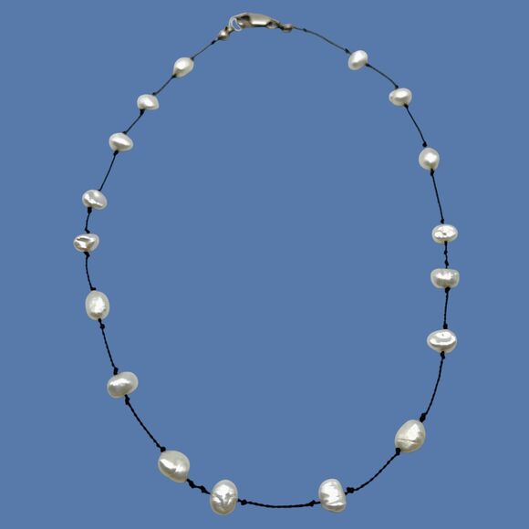 Baroque Freshwater Pearl Necklace Black Cord Casual Beach Cruise Minimalist Boho - Picture 3 of 10